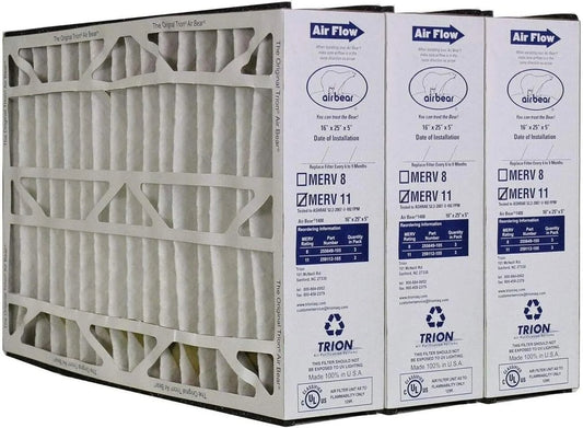 16 x 25 x 5 Inch MERV 11 High Performance Air Purifier Filter Replacement for Air Bear Cleaner Purification Systems, White (3 Pack)