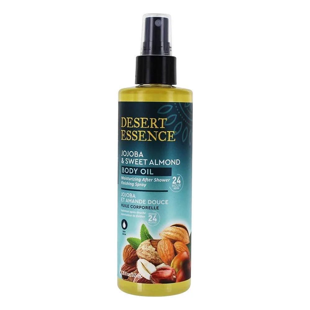 - Gluten-Free, Vegan, Cruelty Free - 24Hour Moisture, Soothes Skin, Perfect For Sensitive Skin, Illuminating Body Spray. Oz. Desert Essence, Jojoba & Sweet Almond Body Oil Spray, 8.28 Fl