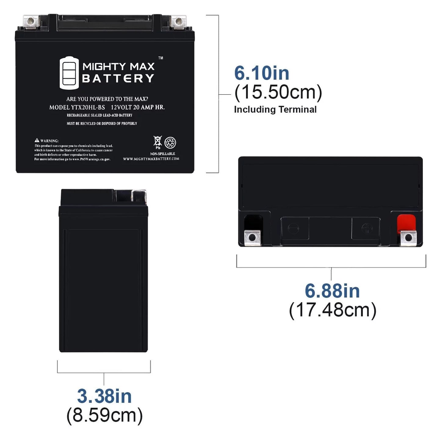 YTX20HL-BS 12V 20AH SLA Replacement Battery matching with BRP (Sea-Doo) 1500 GTI, GTR 16-22