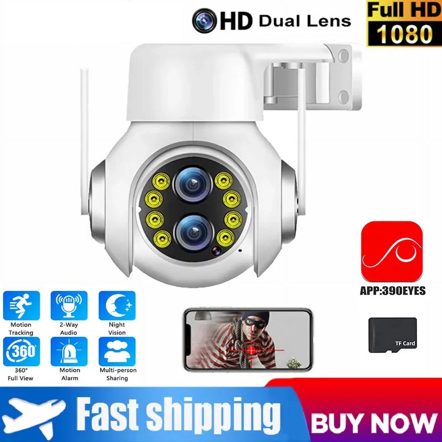 15x Zoom Outdoor Wireless Camera WiFi Surveillance Cameras 1080P Dual Lens Color Night Vision Audio Intercom HD Security CCTV