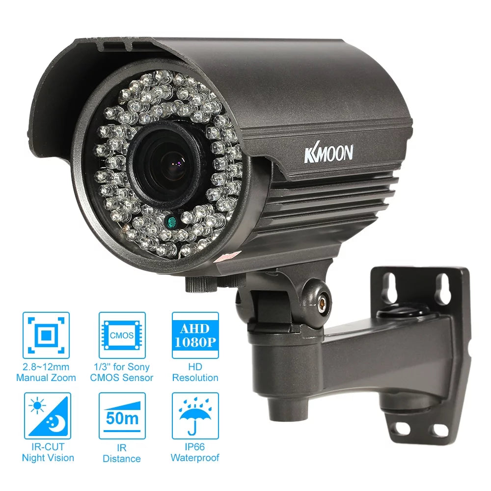 1080P AHD CCTV Analog Camera with 2.8~12mm Manual Zoom Varifocal Lens - 1/3”  CMOS 2.0MP, IR-CUT 72 IR LEDs, Night Vision, Weatherproof, Indoor Use, PAL System