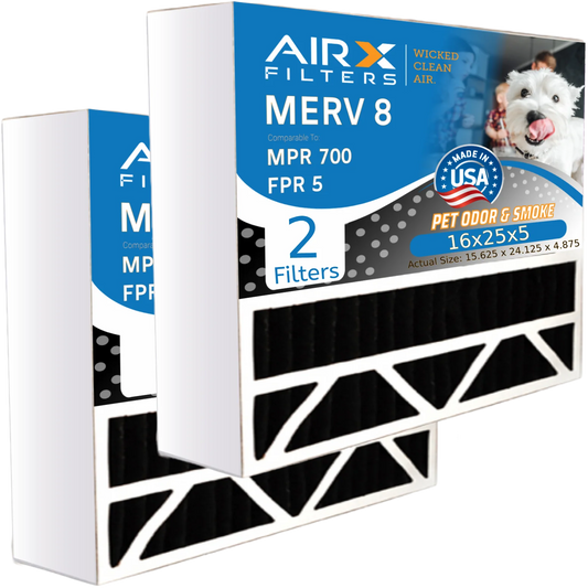 16x25x5 Air Filter Odor Eliminator Carbon Filter MERV 8 Comparable to MPR 700 & FPR 5 suitable with Air Bear 255649-105 2 Pack by AIRX FILTERS WICKED CLEAN AIR.