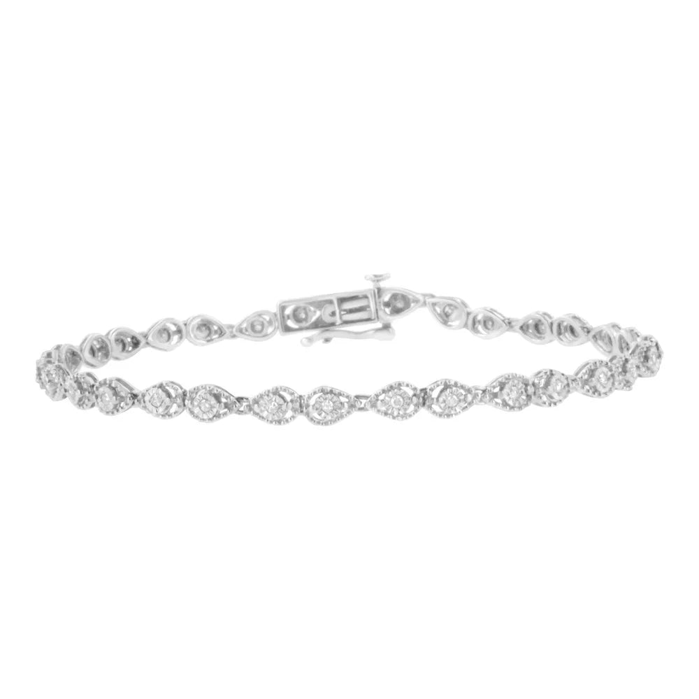 .925 Sterling Silver 1/2 cttw Miracle-Set Diamond Pear Shaped Link Bracelet (I-J Color, I3 Clarity) - 7.25"