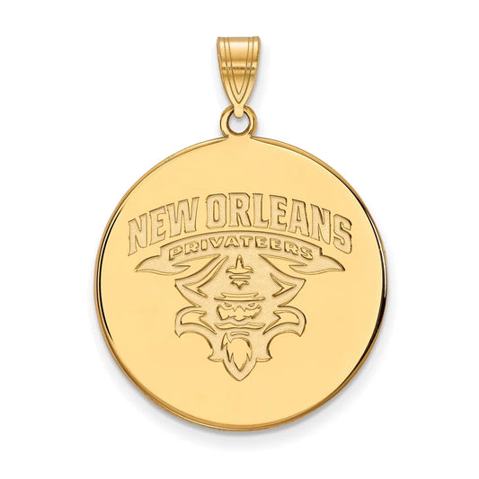 10k Yellow Gold LogoArt Official Licensed Collegiate University of New Orleans (UNO) XL Disc Pendant