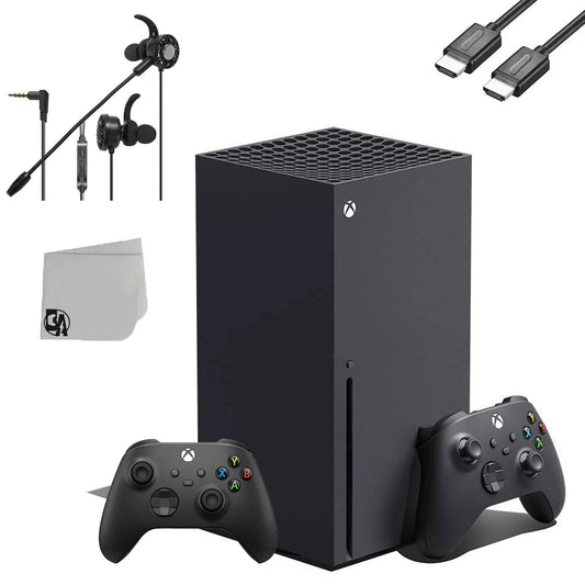 Xbox Series X 16GB RAM Black Gaming Console With 2 Controller + T5 Earbuds With Microphone BOLT AXTION Bundle Like New