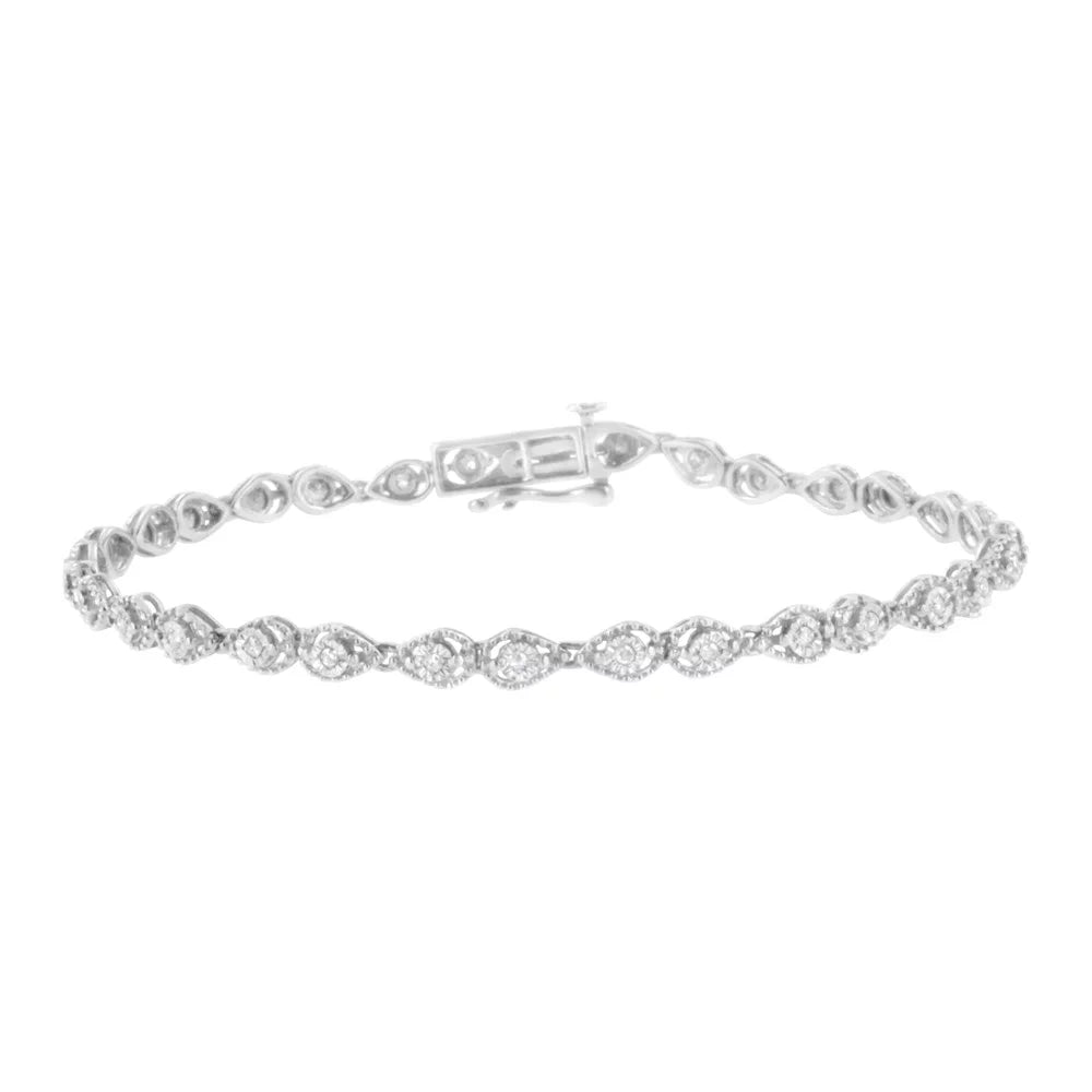 .925 Sterling Silver 1/2 cttw Miracle-Set Diamond Pear Shaped Link Bracelet (I-J Color, I3 Clarity) - 7.25"