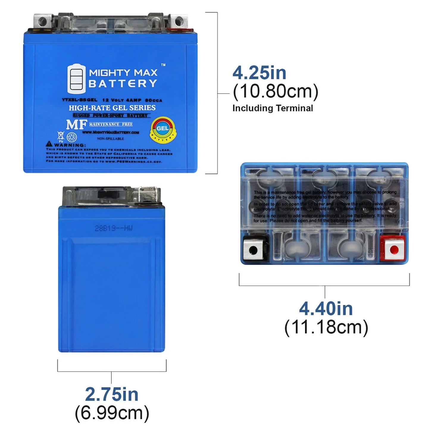 YTX5L-BS GEL Battery for Kymco Super 9 - 50 2000 + 12V 1Amp Charger