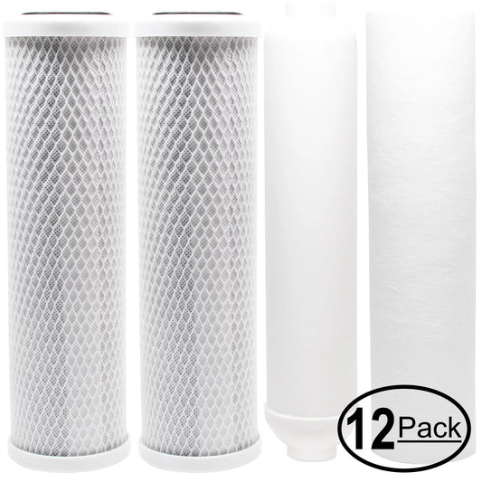 12-Pack Replacement for Filter Kit for Watts RO-TFM-5SV RO System - Includes Carbon Block Filters, PP Sediment Filter & Inline Filter Cartridge - Denali Pure Brand