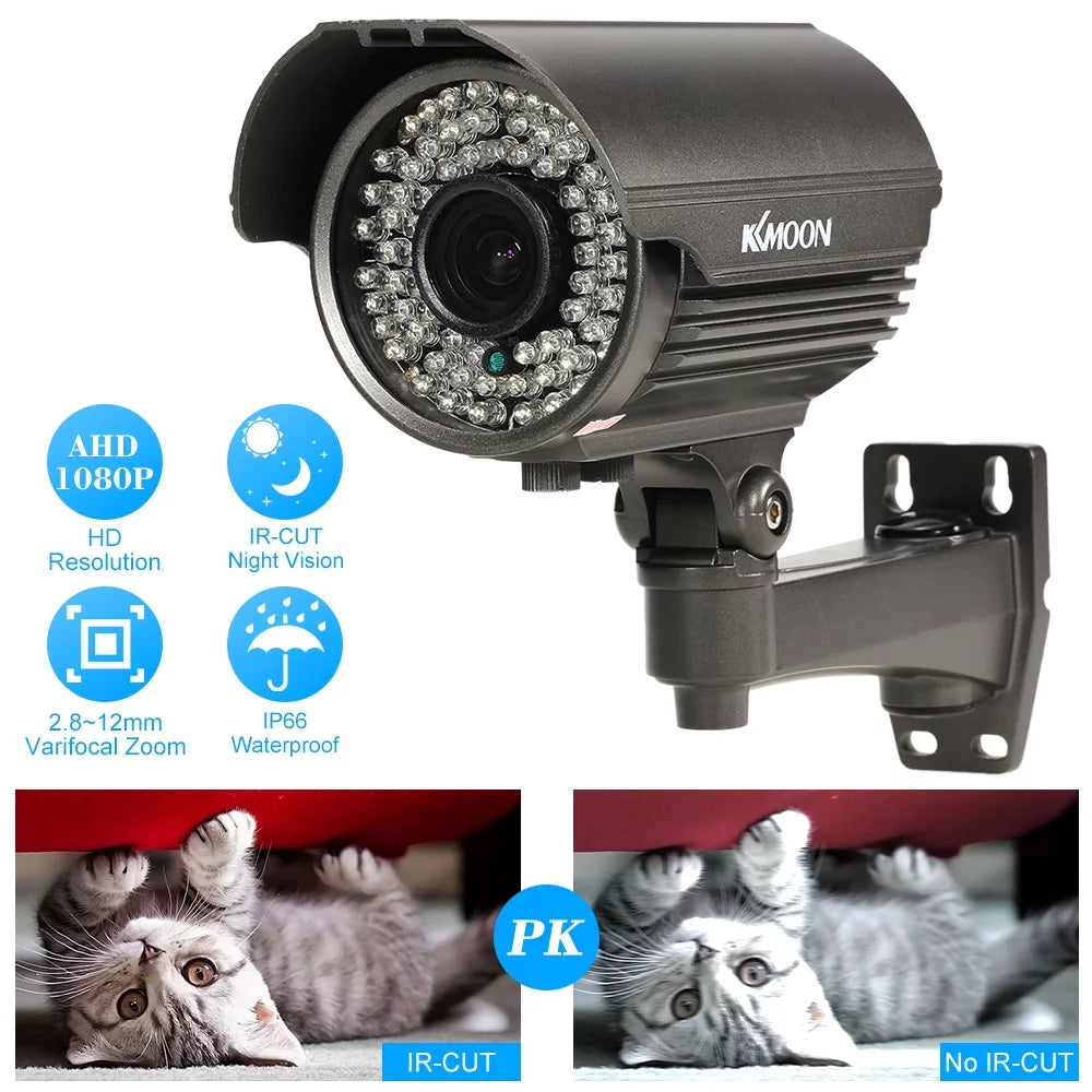 1080P AHD CCTV Analog Camera with 2.8~12mm Manual Zoom Varifocal Lens - 1/3”  CMOS 2.0MP, IR-CUT 72 IR LEDs, Night Vision, Weatherproof, Indoor Use, PAL System