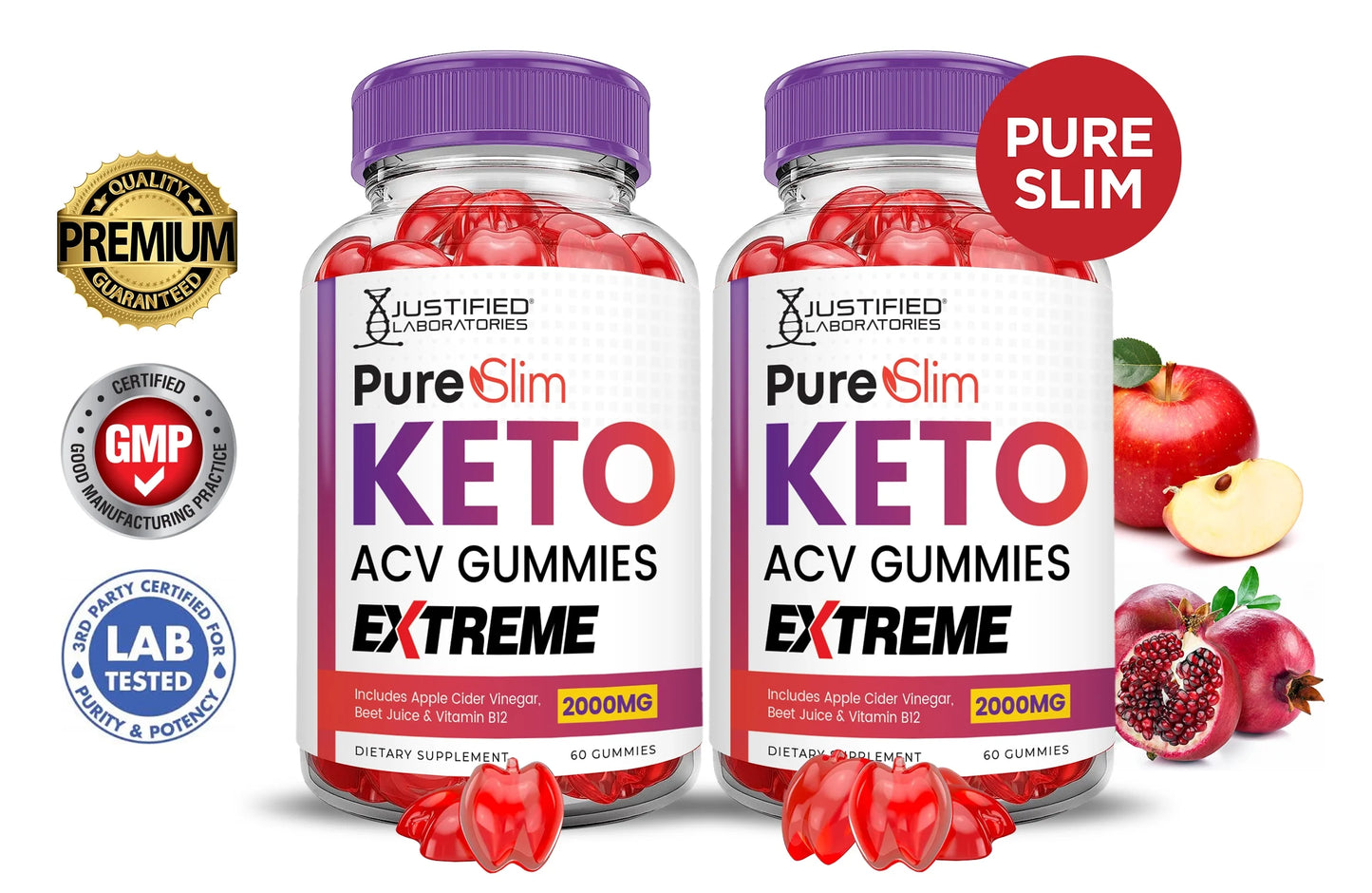 (2 Pack) Pure Slim Keto Extreme ACV Gummies 2000mg Dietary Supplement 120 Gummys