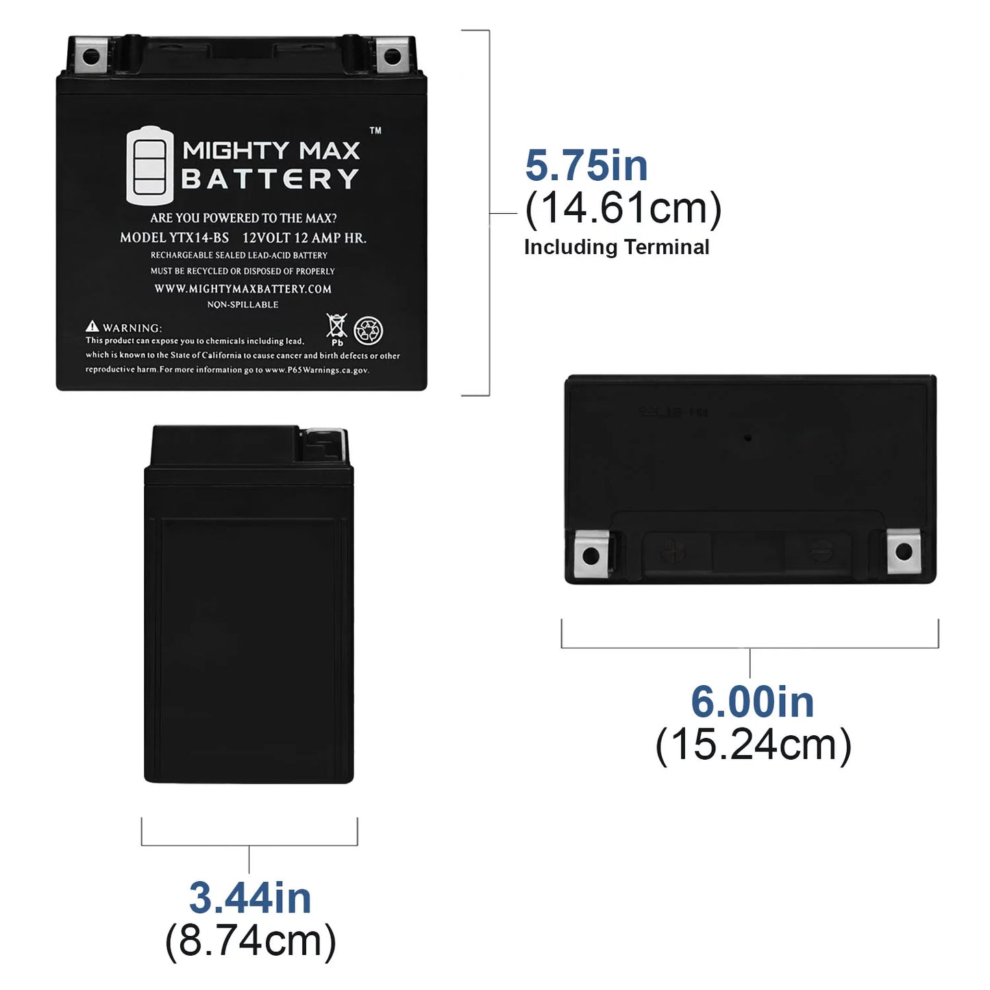 YTX14-BS Battery Replaces  F800ST GS, GT, R, ADV 07, 17-18 - 3Pack