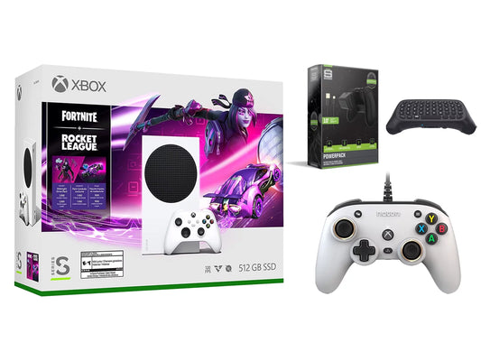 Xbox Series S Console Fortnite Rocket League with White PRO Compact Controller, Charge Cable/Battery and Wireless Controller Keypad