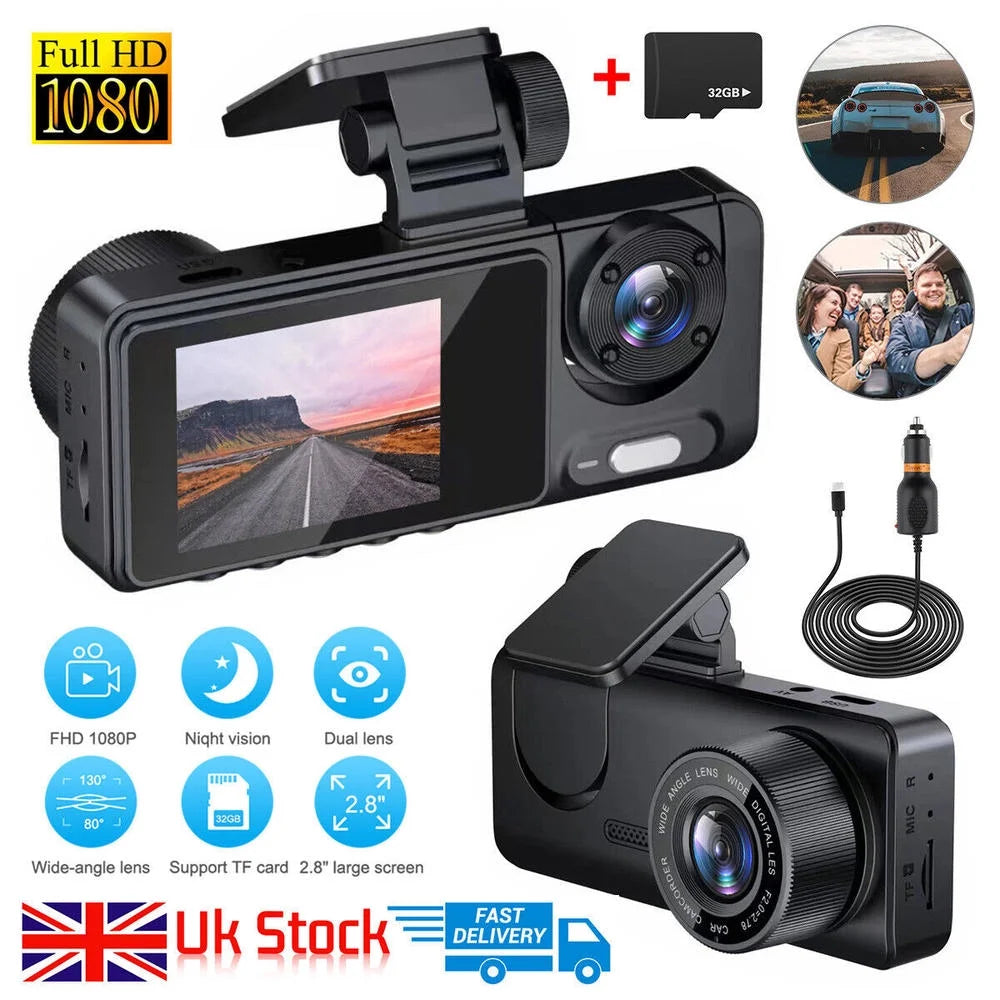 1080P HD Car Dash Cam Camcorder Night Vision DVR Front & Inside Recorder Camera