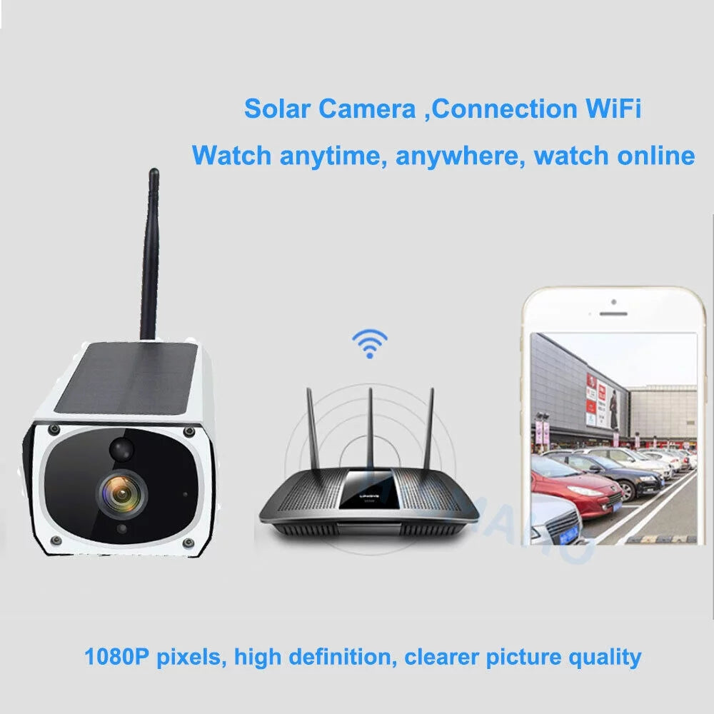 1080P Solar Powered Security Energy Camera,  Wireless WiFi Outdoor IP Cameras, Rechargeable Battery Powered, Motion Detection, Waterproof, Video Surveillance Camera