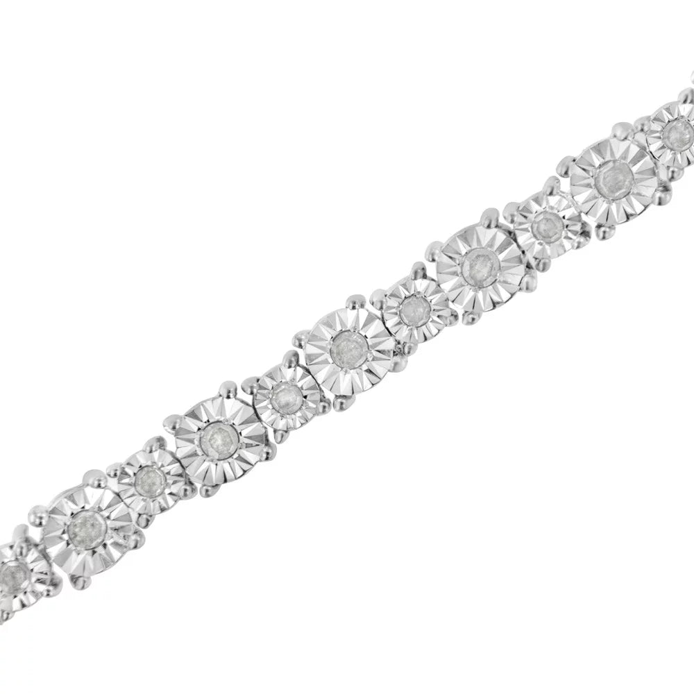 .925 Sterling Silver 1.0 Cttw Miracle-Set Diamond Alternating Graduated Link Tennis Bracelet (I-J Color, I3 Clarity) - 7.5"