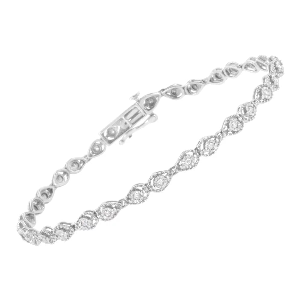 .925 Sterling Silver 1/2 cttw Miracle-Set Diamond Pear Shaped Link Bracelet (I-J Color, I3 Clarity) - 7.25"