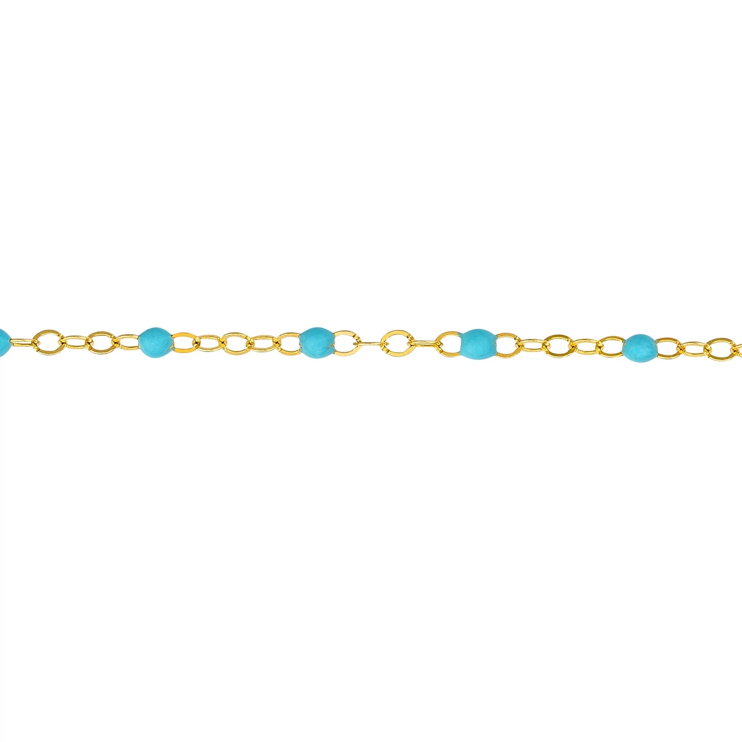 14K Yellow Gold Women's Adjustable 5.50"-7.50" Light Turquoise Enamel Bead Piatto Bracelet