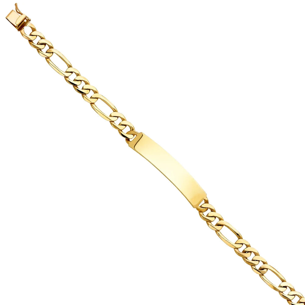 14k Yellow Gold Figaro Link ID Bracelet - 8" | Elegant 14KY Gold Chain Bracelets for Men and Women | Weight 19.7 | Men’s Jewelry for Gift