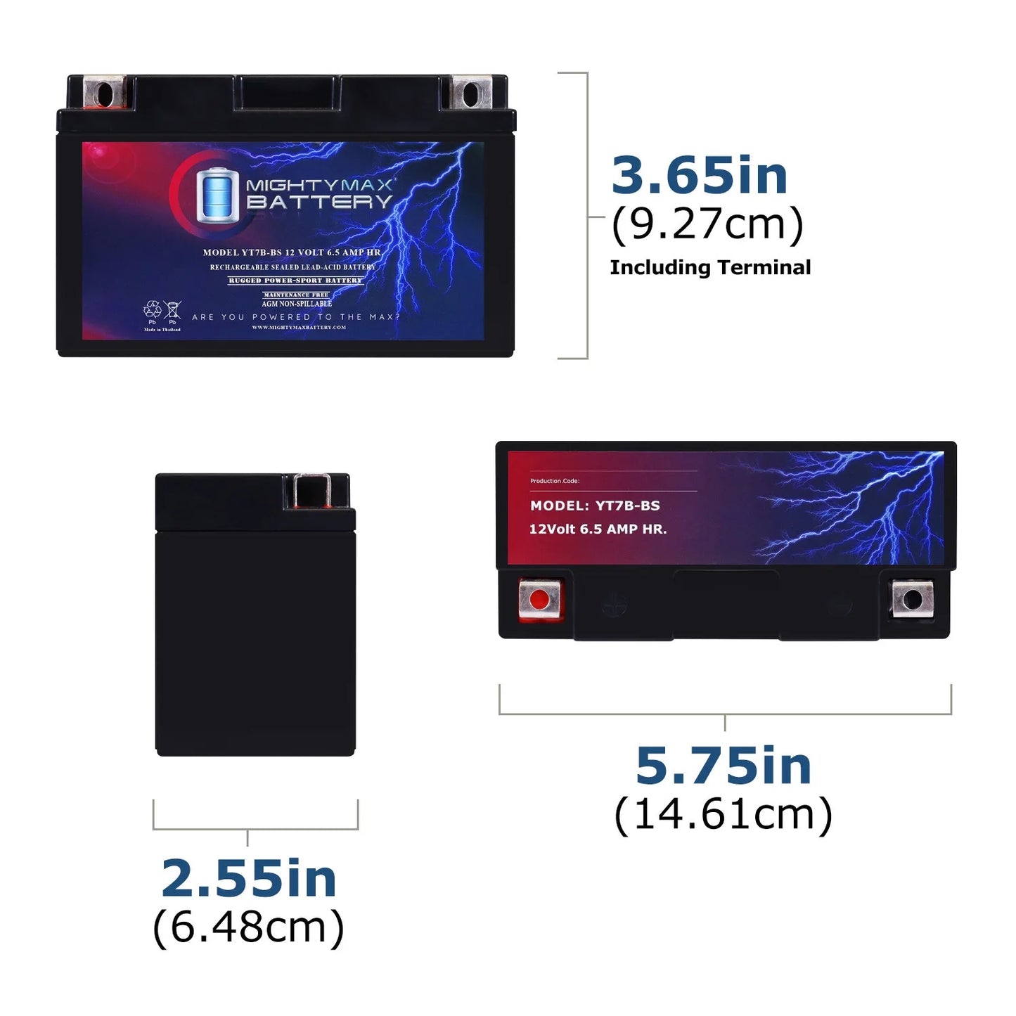 YT7B-BS 12V 6.5AH Replacement Battery matching with Shotgun YT7B-BS