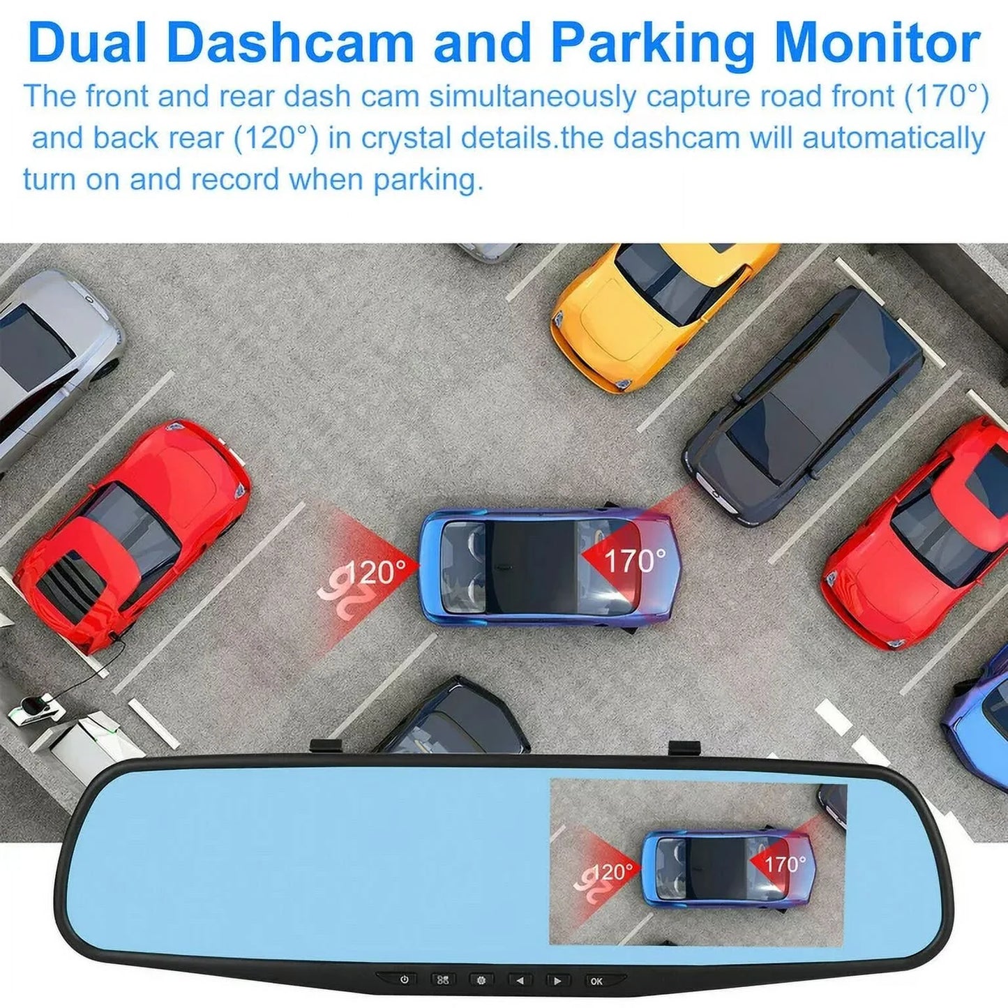 1 Pack 1080P Rearview Mirror Car Camera 4.3" Dash Cam for Cars Trucks,170°Wide Angle Dual Lens Car Cam Front Rear DVR Monitor, Night Vision,Parking Monitor,Motion Detection,G-sensor