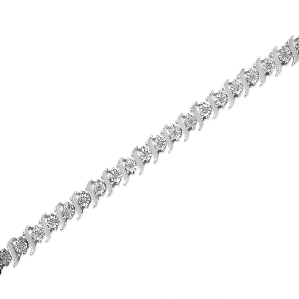 .925 Sterling Silver 1/4 Cttw Diamond Miracle-Set "S" Link Tennis Bracelet (I-J Color, I3 Clarity) - Size 7.25" Inches