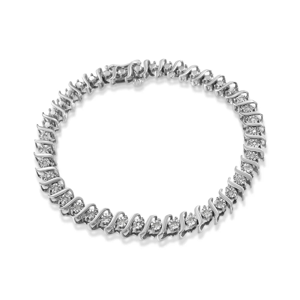 .925 Sterling Silver 1/4 Cttw Diamond Miracle-Set "S" Link Tennis Bracelet (I-J Color, I3 Clarity) - Size 7.25" Inches