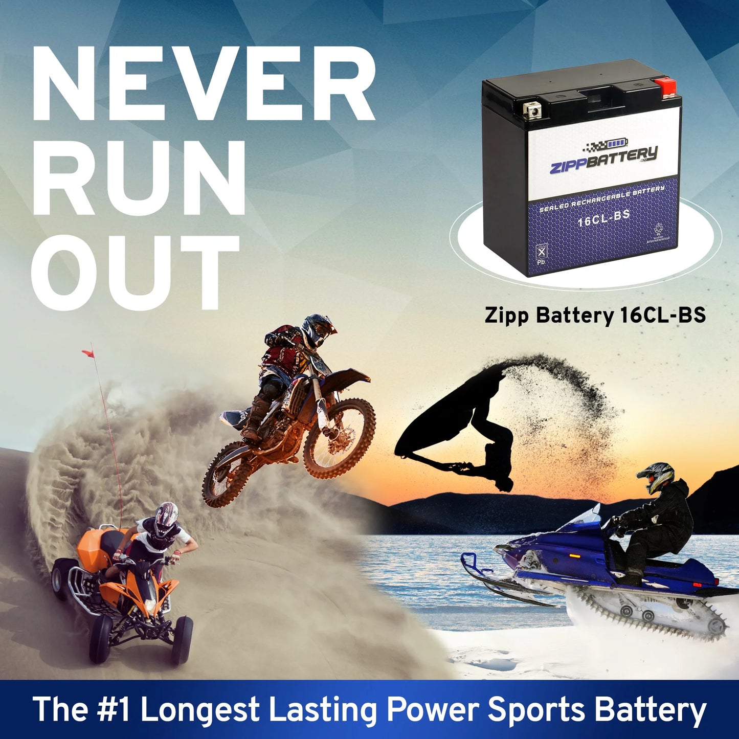 Zipp Battery Yb16cl-bs Jet Ski Battery for Kawasaki Jf650 Ts Cc 89-'96, Jf650 X2 650cc 86-'95