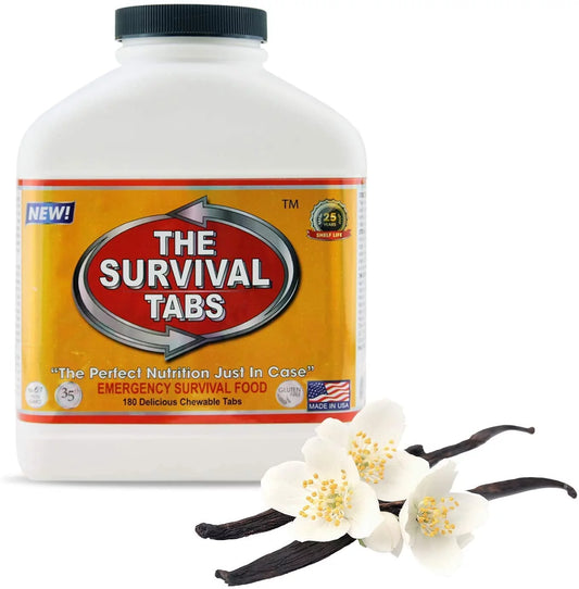 180 tabs Survival Tabs 15-Day Emergency Survival MREs Meals Ready-to-eat Bugout for Travel Camping Boating Biking Hunting Activities Gluten Free and Non-GMO 25 Years Shelf Life - Vanilla Malt Flavor