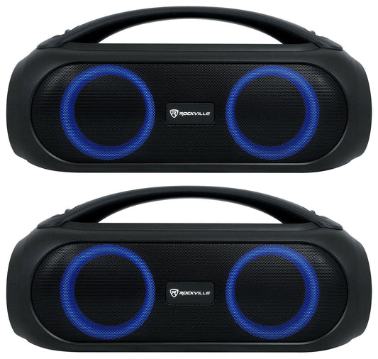 (2) Rockville GO PARTY MAX BASS Portable LED Bluetooth Speakers w/Wireless Link