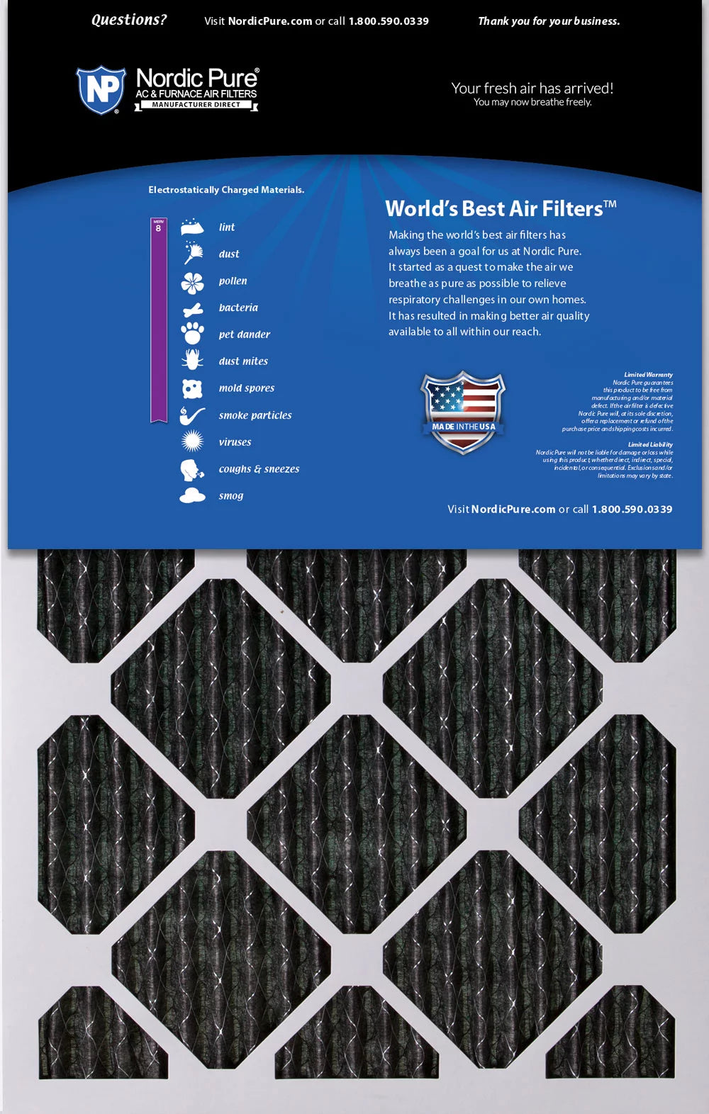 18x30x1 (17_3/4x29_3/4) Furnace Air Filters MERV 8 Pleated Plus Carbon 3 Pack