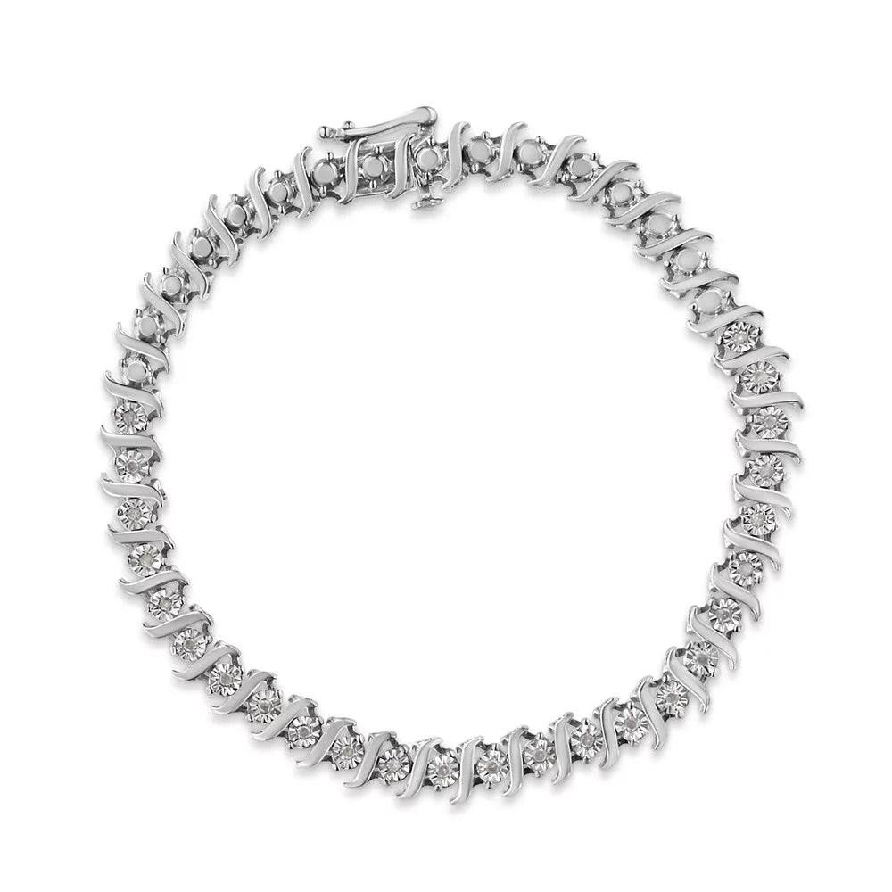 .925 Sterling Silver 1/4 Cttw Diamond Miracle-Set "S" Link Tennis Bracelet (I-J Color, I3 Clarity) - Size 7.25" Inches