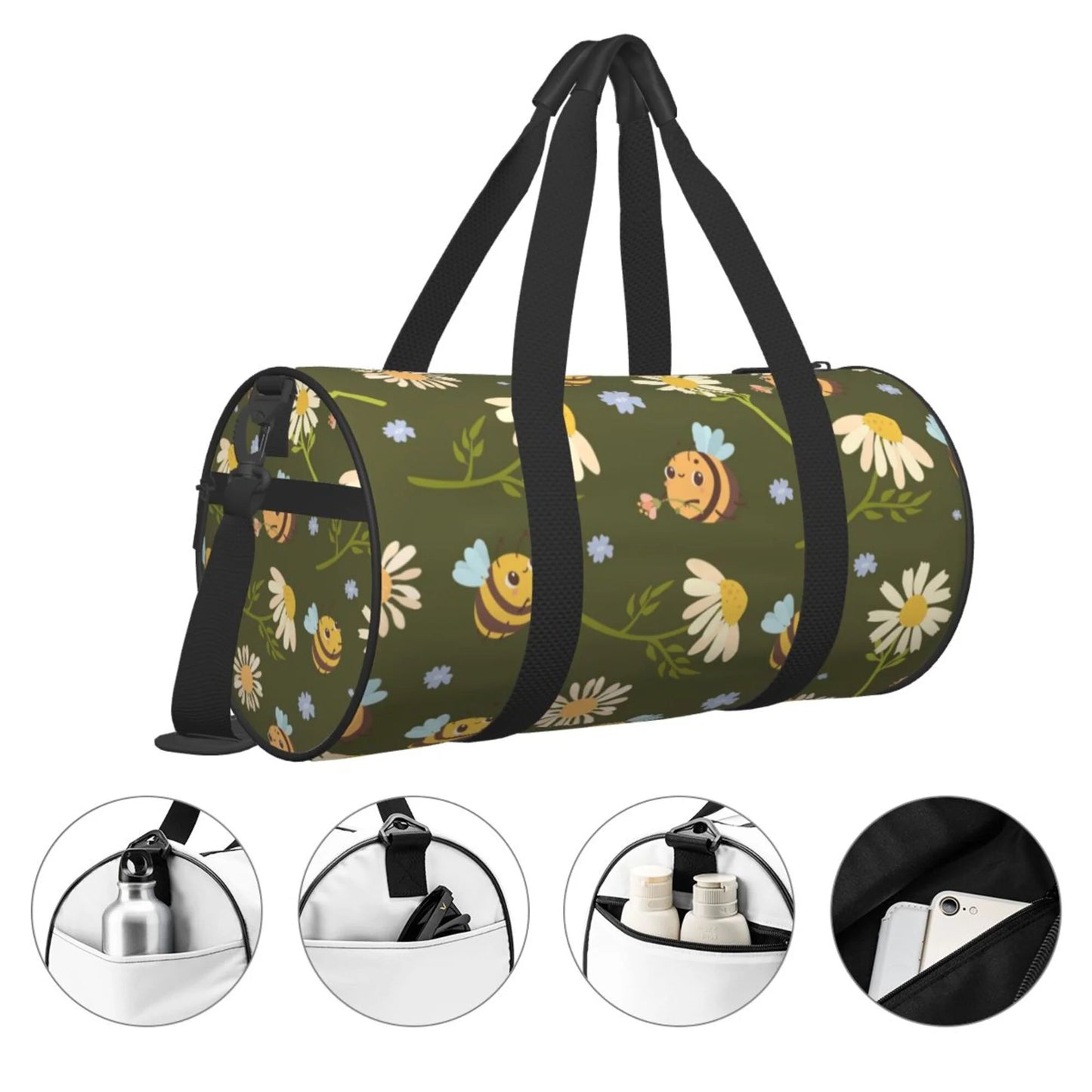 ZICANCN Green Daisies Bees Travel Duffle Bag, Sports Tote Gym Bag Weekenders Bags for Women Men