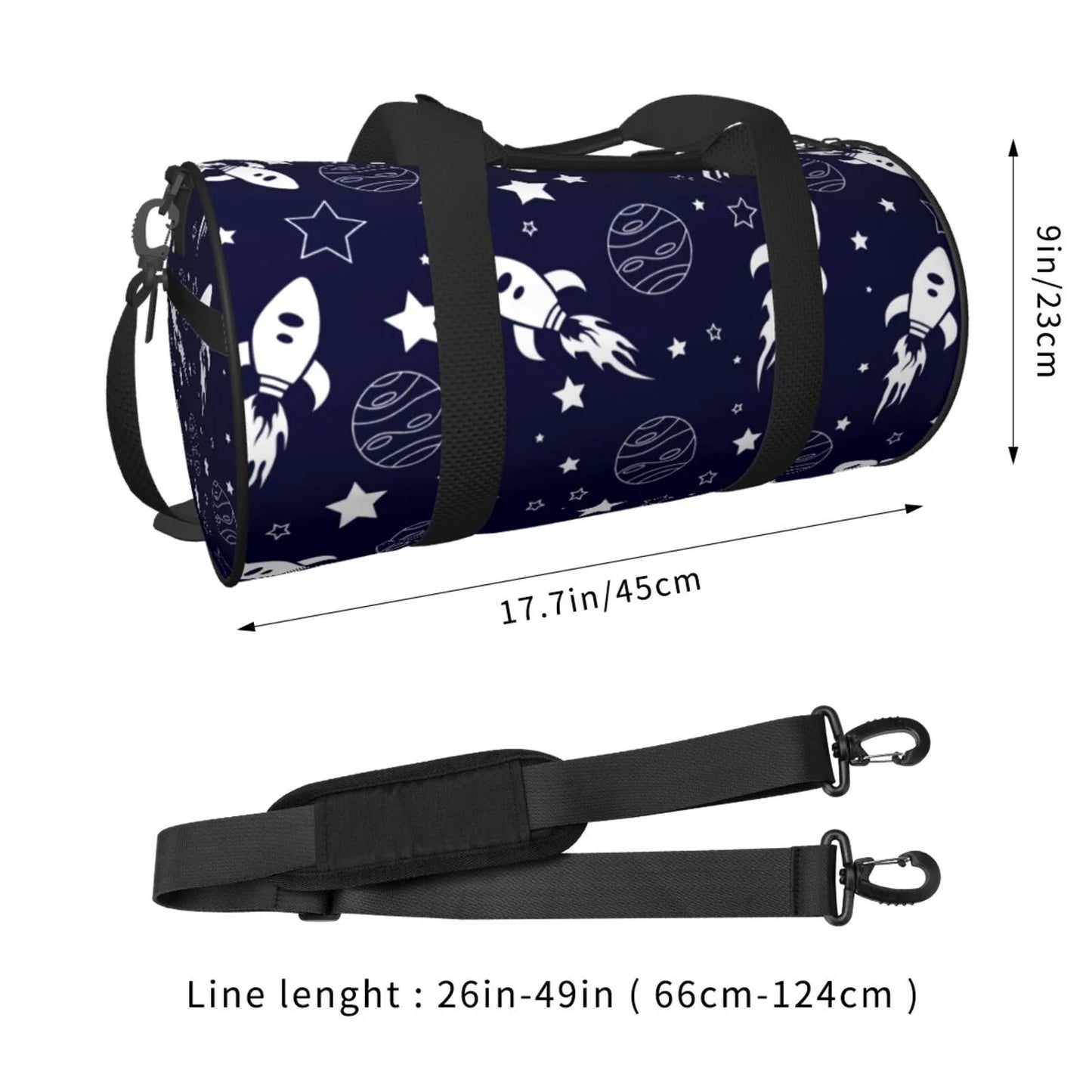 ZNDUO Space Seamless Pattern Round Travel Bag, Sports Tote Gym Shoulder Bag Weekenders Bags for Women Men