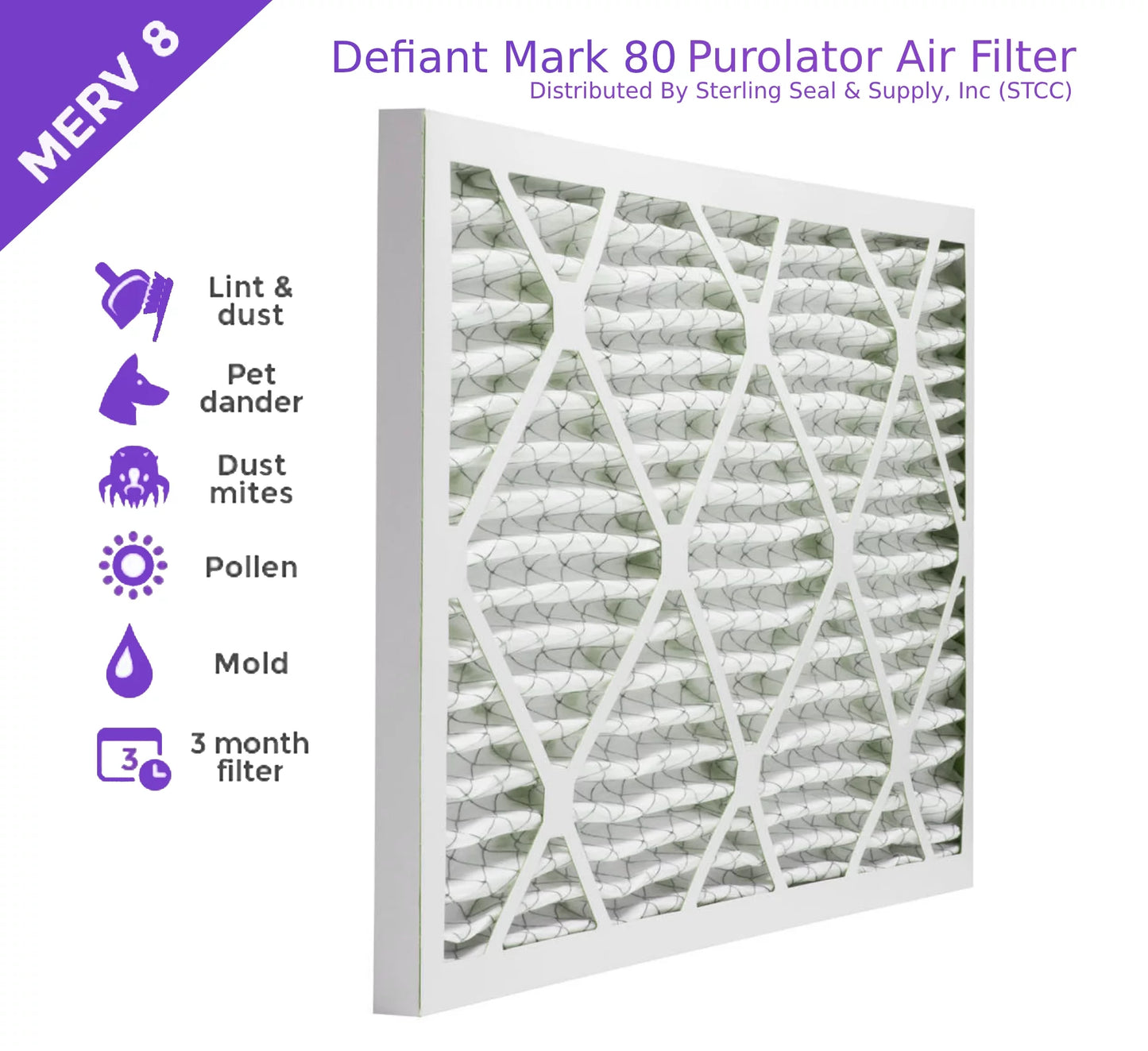 12x24x1, Purolator DMK80 Extended Surface Pleated Air Filter, Mechanical MERV 8, (6 Pack)