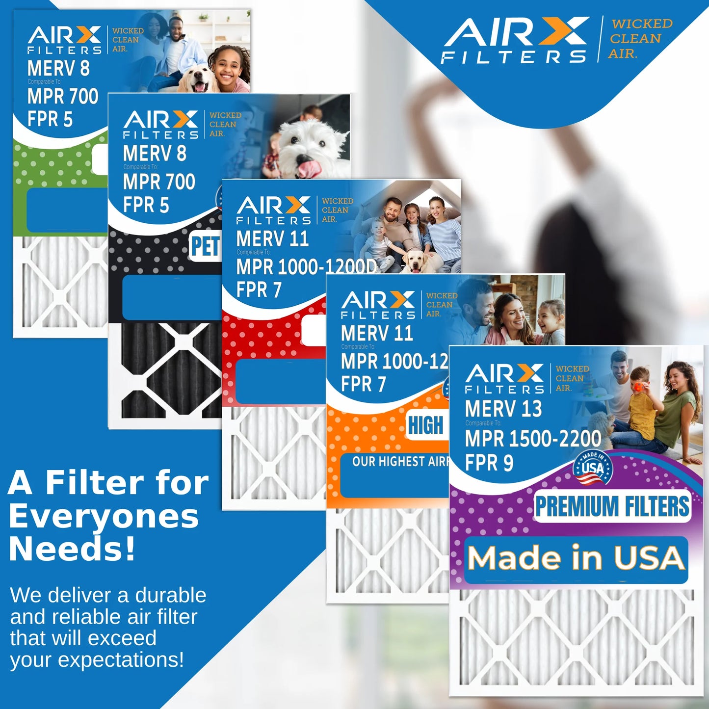 12x24x1 Air Filter MERV 13 Comparable to MPR 1500 - 2200 & FPR 9 Electrostatic Pleated Air Conditioner Filter 6 Pack HVAC AC Premium USA Made 12x24x1 Furnace Filters by AIRX FILTERS WICKED CLEAN AIR.