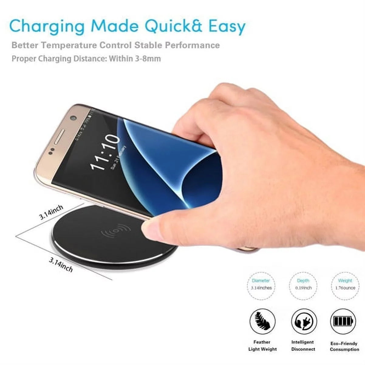 10W Wireless Charger Ultra Slim Fast Charging Pad suitable With  V40 ThinQ, Google Nexus 5 4, G4 G3 G2 - Motorola Google Nexus 6, Droid Turbo Mini MAXX - Nokia Lumia 930 920 1520 1020, 8