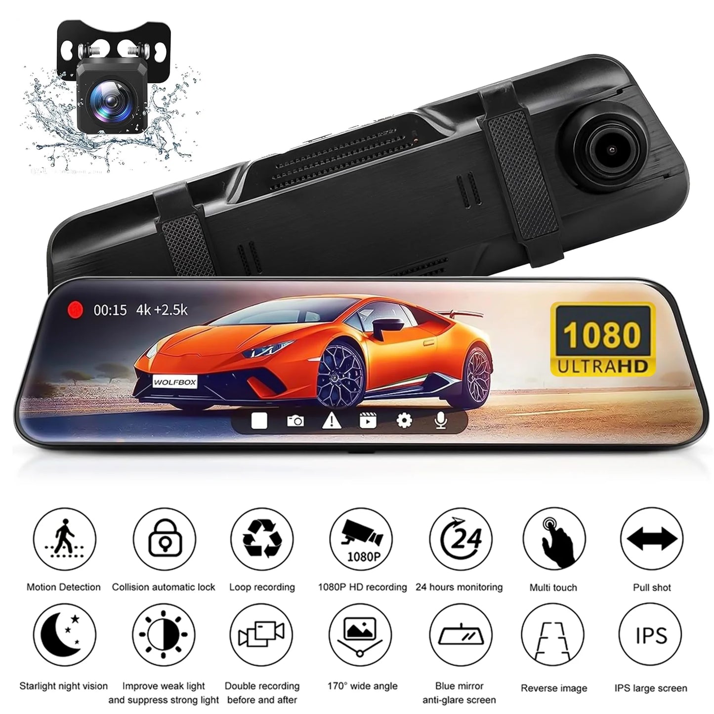 10Inch IPS Screen Dash Cam Front Rear, 1080P Full HD Dash Camera for Cars, Free 32GB Card, Night Vision, 170°Wide Angle, WDR, 24H Parking Mode