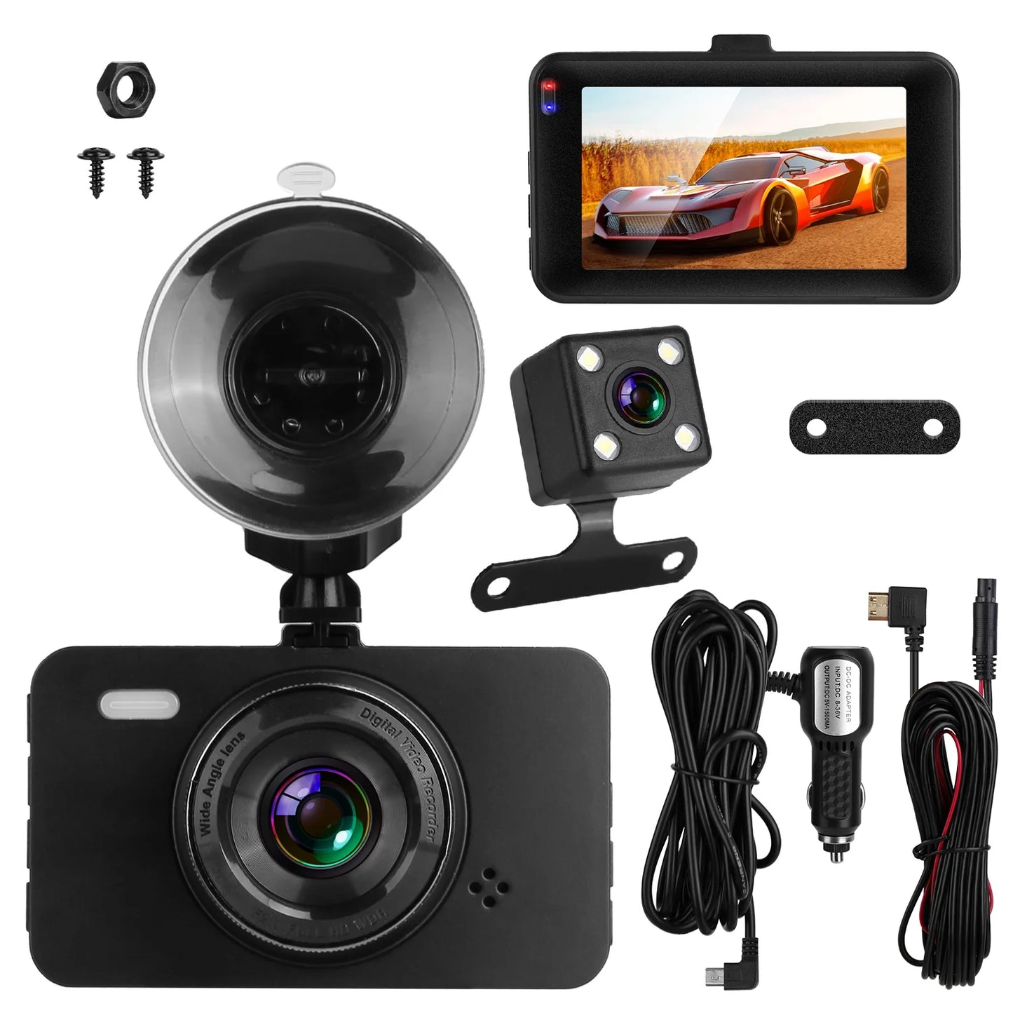 1080P Car DVR Dual Dash Cam iMounTEK Car Video Recorder with Front Rear Camera G-Sensor Motion Detection Night Vision Loop Recording (32G MMC Card Not Included)