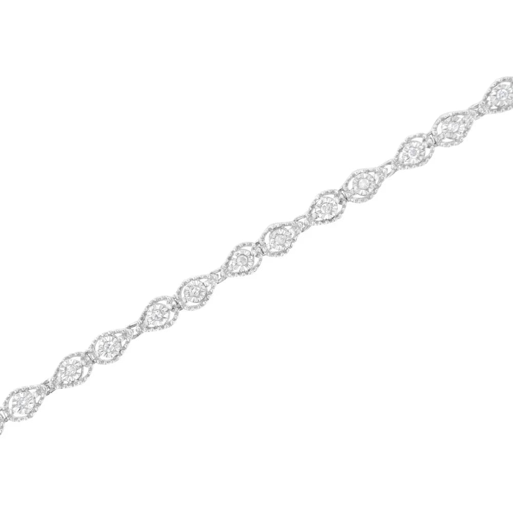 .925 Sterling Silver 1/2 cttw Miracle-Set Diamond Pear Shaped Link Bracelet (I-J Color, I3 Clarity) - 7.25"