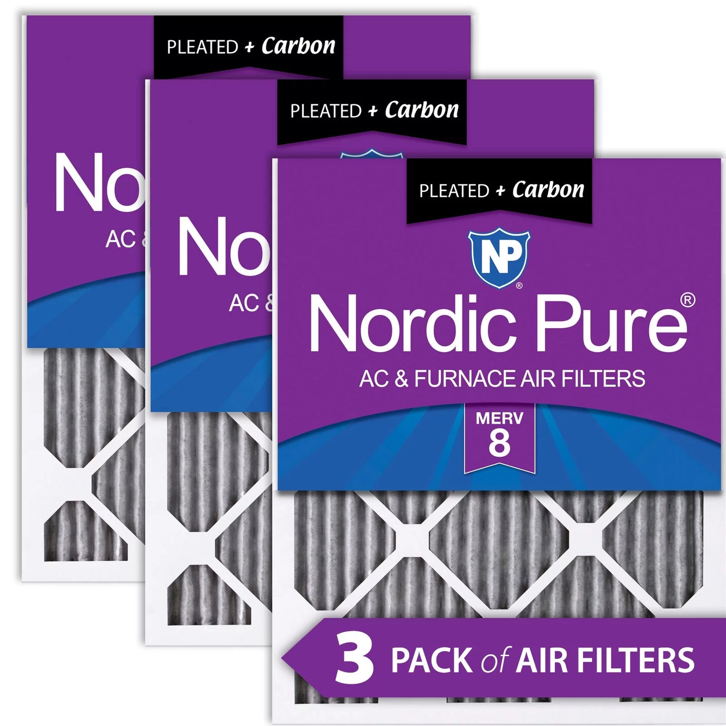 18x30x1 (17_3/4x29_3/4) Furnace Air Filters MERV 8 Pleated Plus Carbon 3 Pack