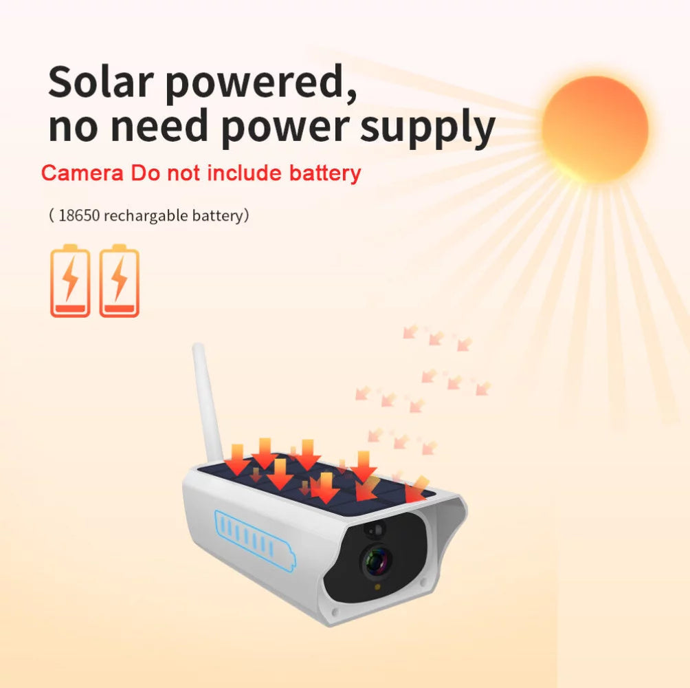 1080P Solar Powered Security Energy Camera,  Wireless WiFi Outdoor IP Cameras, Rechargeable Battery Powered, Motion Detection, Waterproof, Video Surveillance Camera