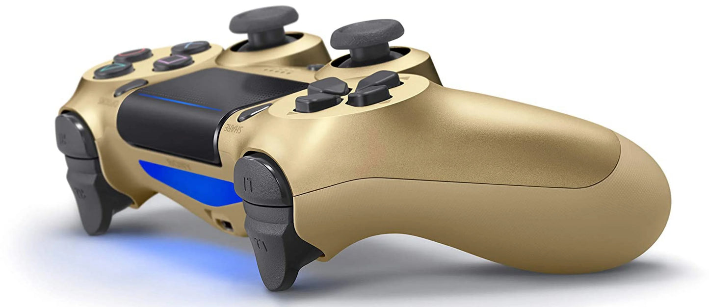 (Refurbished: Like New). Pre-Owned  Dual Shock Gold Gaming Controller For PS4 Console + Wireless Black Chatpad for PS4 Controller BOLT AXTION Bundle