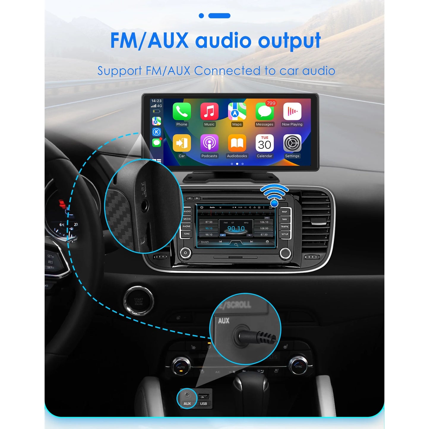 10.26" Touchscreen  Carplay Android Auto FM Car Radio Stereo Head Unit 360° Adjustable Bluetooth Mirror Link GPS Navigation Player