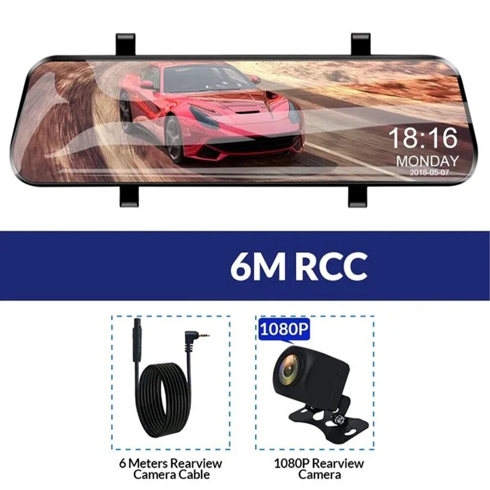 1080P Mirror Dash Cam Front Rear Dual Camera 10" IPS Touch Screen 170° Wide Angle Car Streaming Recorder G-Sensor Loop Recording