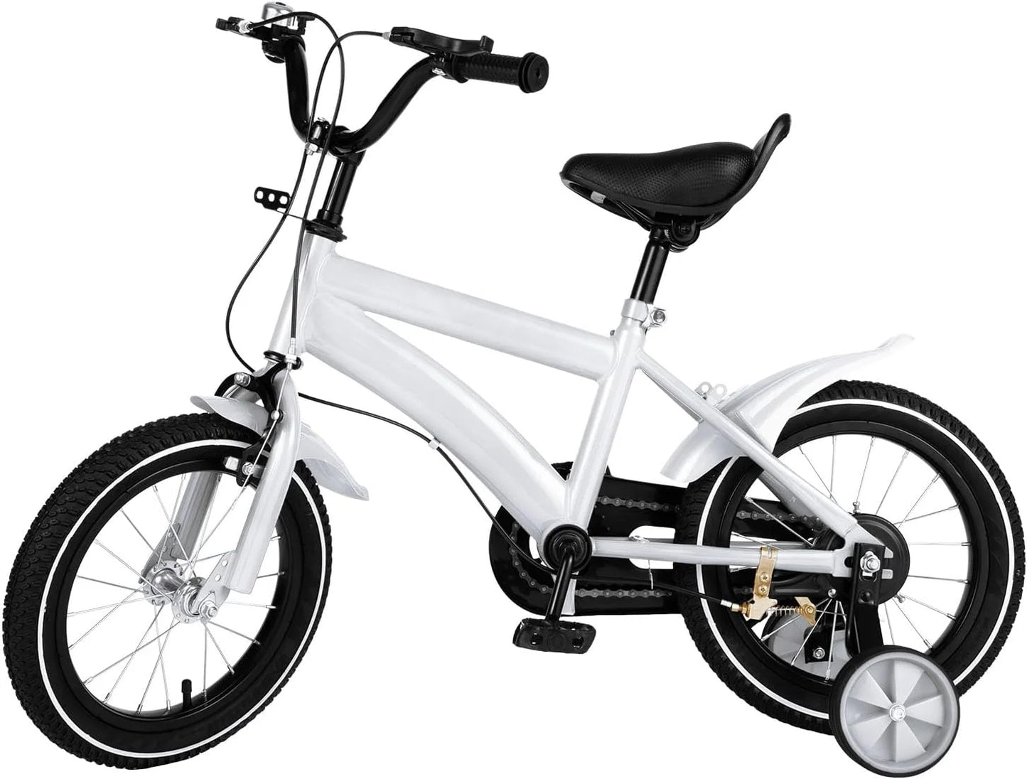 14 Inch White Kids Bike Kids Mountain Bike, Bicycle for Kids 2-4, Bicycle with Training Wheels, Adjustable Height Kids Bike for Boys/Girls, Multiple Colors