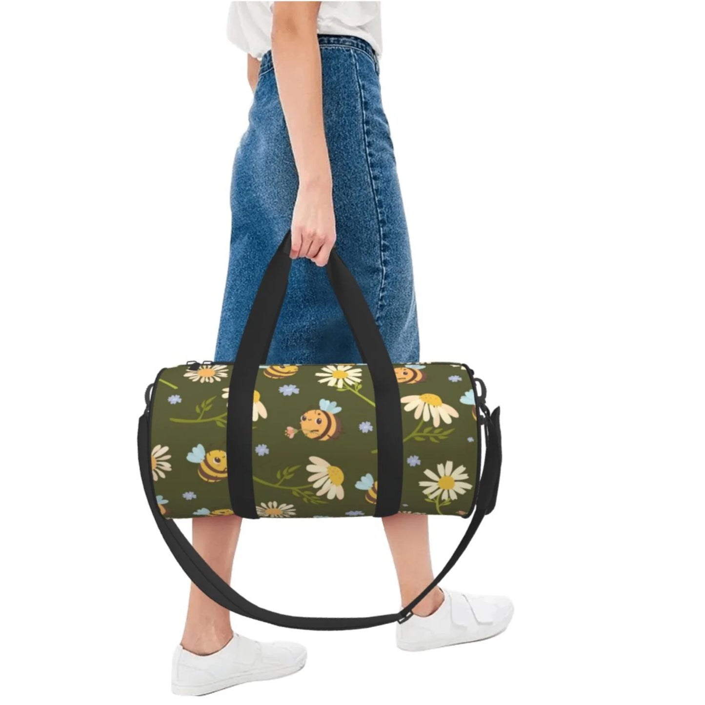 ZICANCN Green Daisies Bees Travel Duffle Bag, Sports Tote Gym Bag Weekenders Bags for Women Men