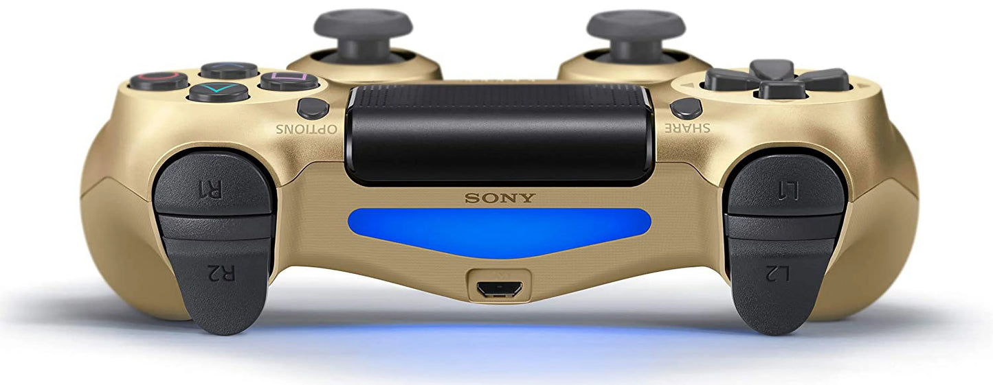 (Refurbished: Like New). Pre-Owned  Dual Shock Gold Gaming Controller For PS4 Console + Wireless Black Chatpad for PS4 Controller BOLT AXTION Bundle