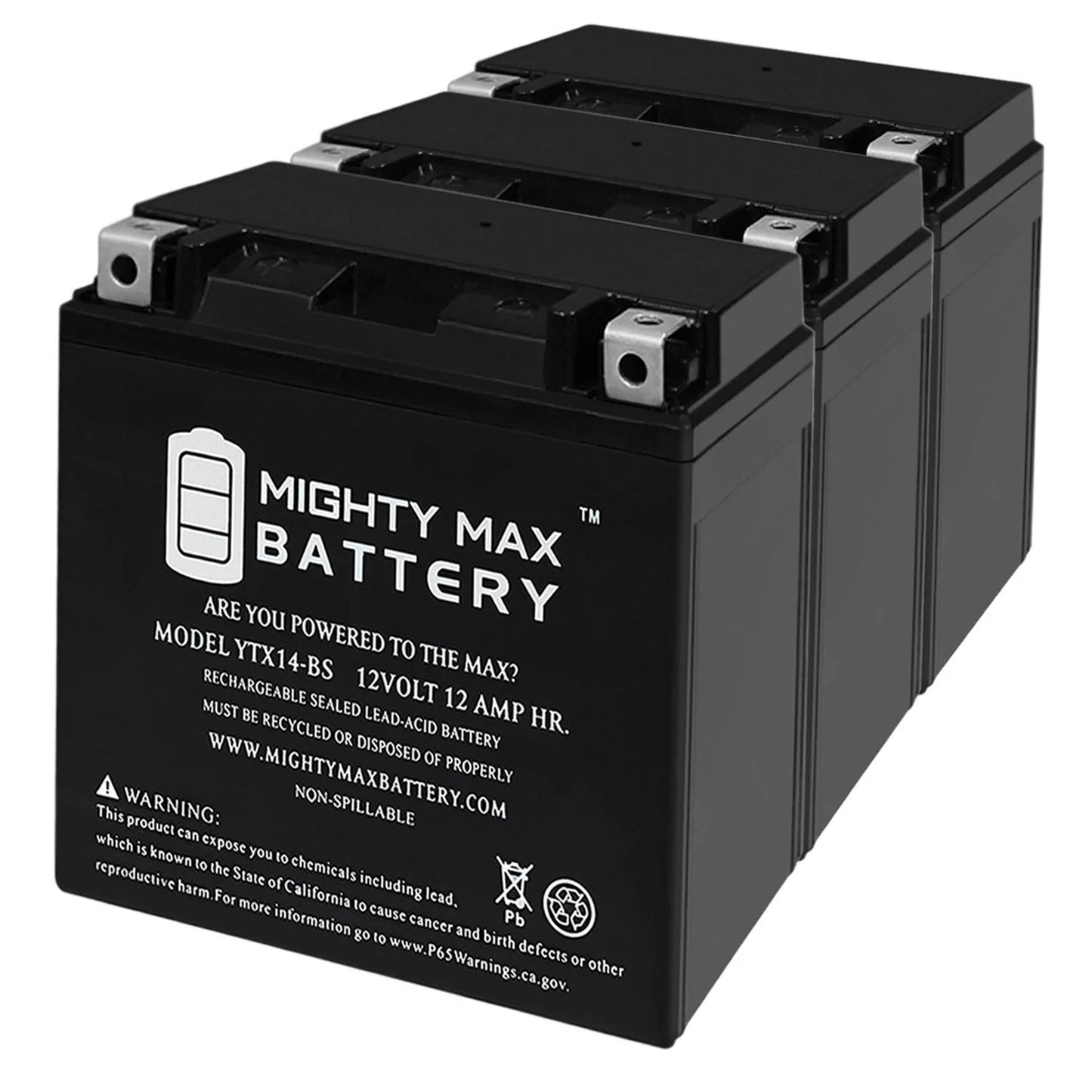 YTX14-BS Battery Replaces  F800ST GS, GT, R, ADV 07, 17-18 - 3Pack