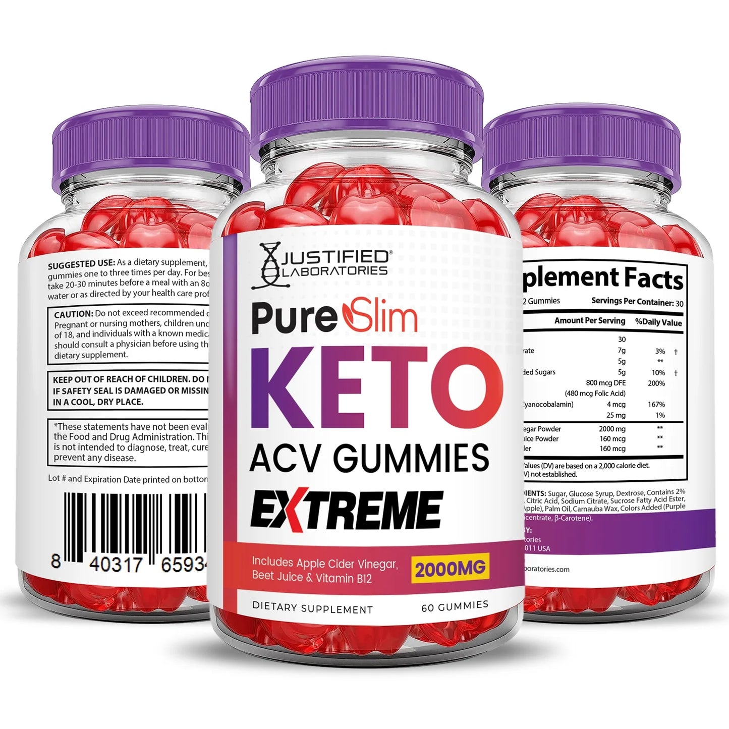 (2 Pack) Pure Slim Keto Extreme ACV Gummies 2000mg Dietary Supplement 120 Gummys