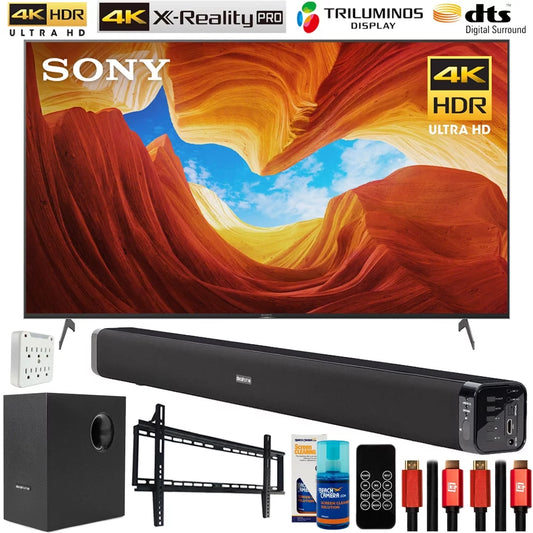 XBR55X900H 55-inch 4K UHD Full Array LED Smart TV 2020 Bundle with Deco Gear Sound Bar with Subwoofer, Wall Mount, 6-Outlet Surge Adapter, Screen Cleaner and TV Essentials 2020